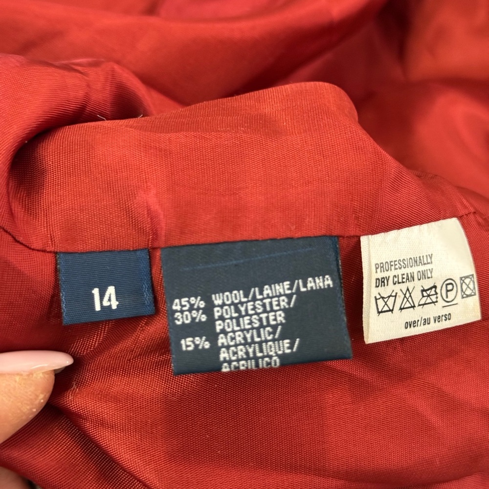 Liz Sport VINTAGE Plaid Red Women's Jacket with belt wool blend in size 14 - Picture 8 of 11